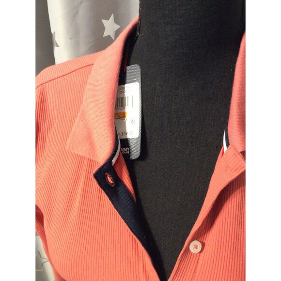 New NWT Tommy Jeans Core Ribbed Long Sleeve Polo Shirt Button Front S - Picture 4 of 7